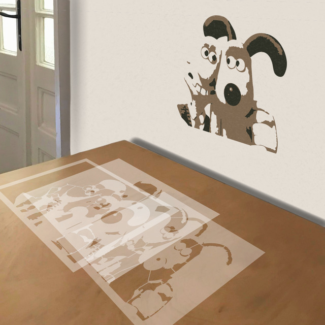 Wallace and Gromit stencil in 3 layers, simulated painting
