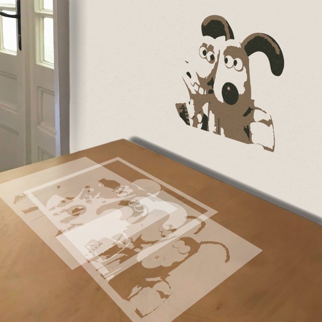 Wallace and Gromit stencil in 3 layers, simulated painting