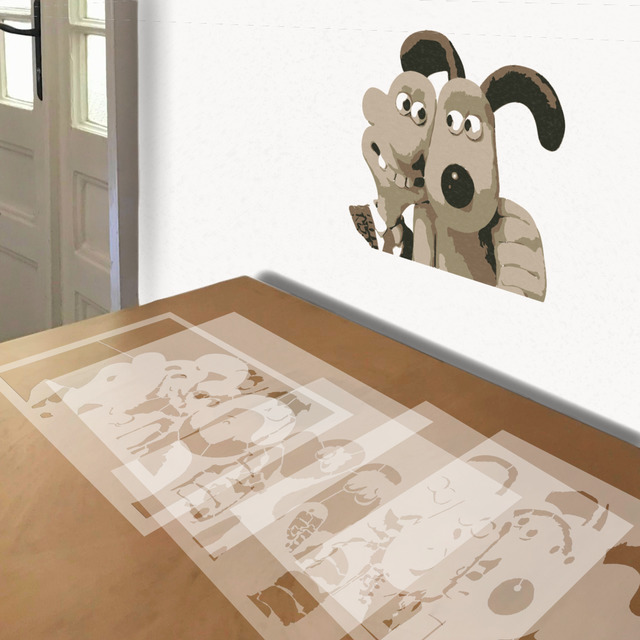 Wallace and Gromit stencil in 5 layers, simulated painting