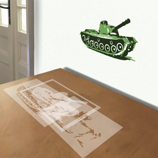 WW2 Army Tank stencil in 3 layers, simulated painting