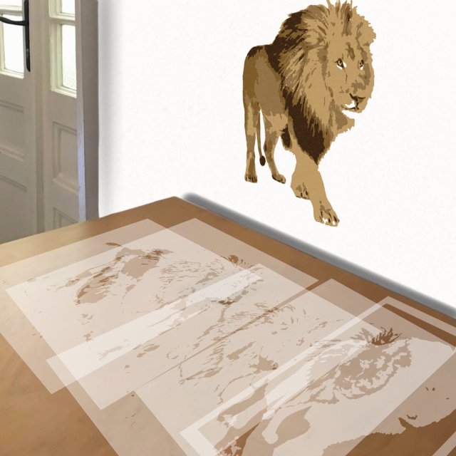 Lion stencil in 5 layers, simulated painting