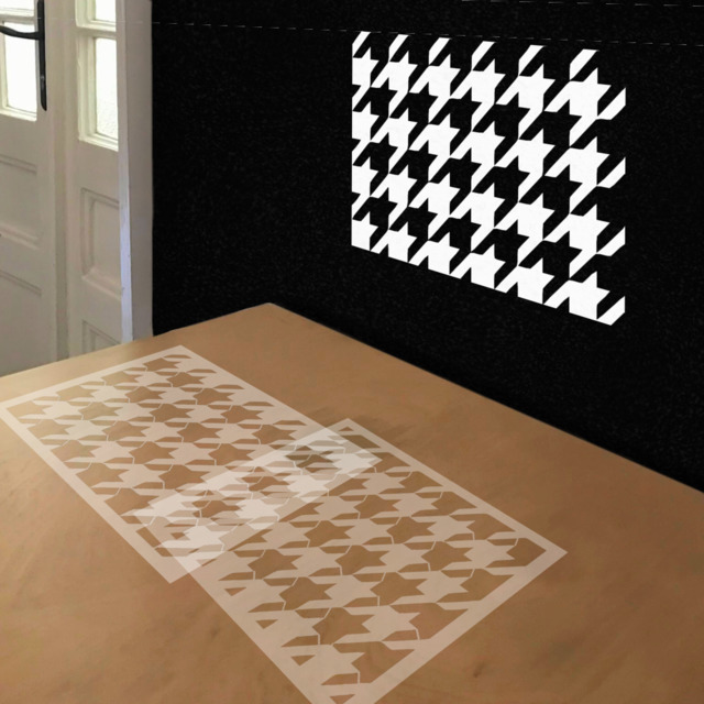 Houndstooth Plaid stencil in 2 layers, simulated painting