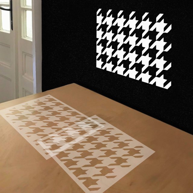 Houndstooth Plaid stencil in 2 layers, simulated painting