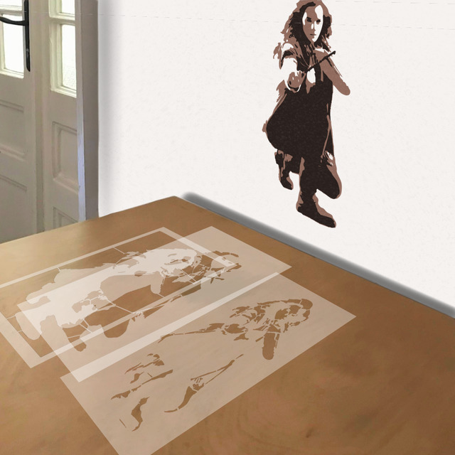 Hermione stencil in 3 layers, simulated painting
