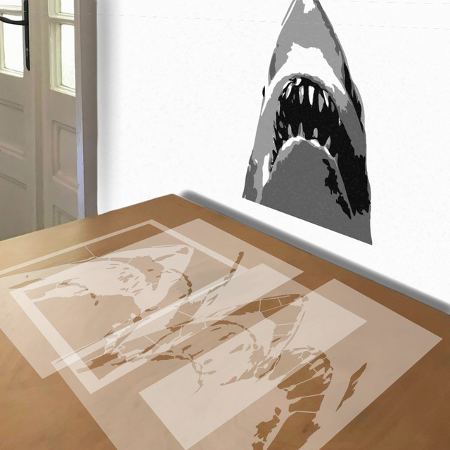 Jaws stencil in 4 layers, simulated painting