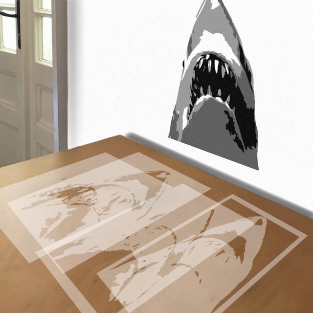 Jaws stencil in 4 layers, simulated painting