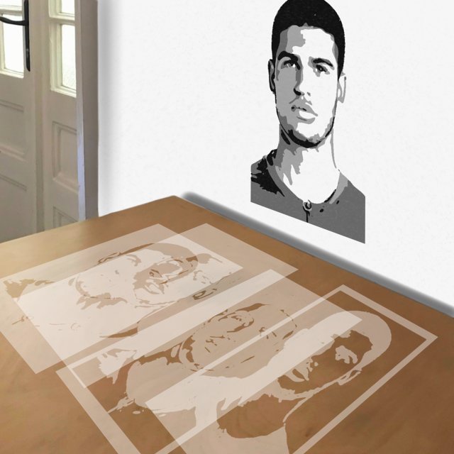 Carlos Alcaraz stencil in 4 layers, simulated painting