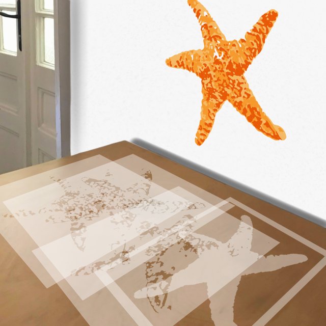 Starfish stencil in 4 layers, simulated painting