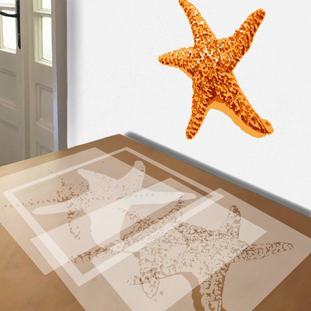 Starfish stencil in 4 layers, simulated painting