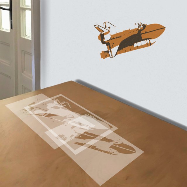 Space Shuttle with Booster stencil in 3 layers, simulated painting