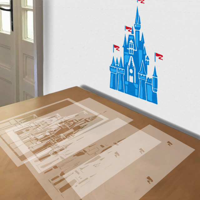 Cinderella Castle stencil in 4 layers, simulated painting