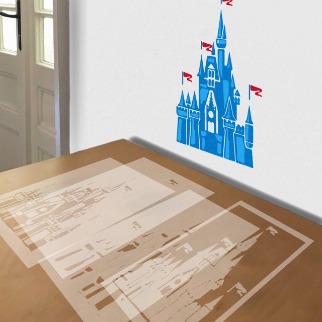 Cinderella Castle stencil in 4 layers, simulated painting