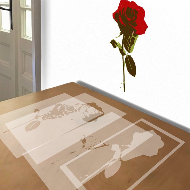 Red Rose stencil in 5 layers, simulated painting