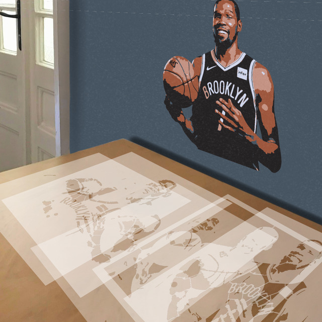 Kevin Durant stencil in 5 layers, simulated painting
