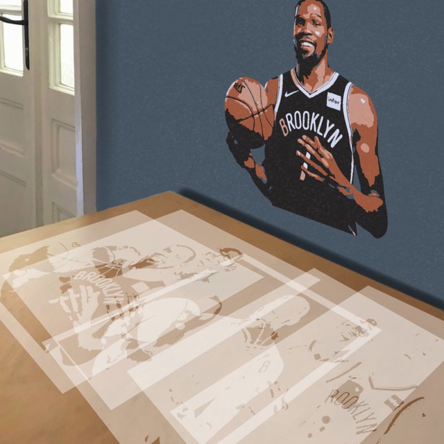 Kevin Durant stencil in 5 layers, simulated painting