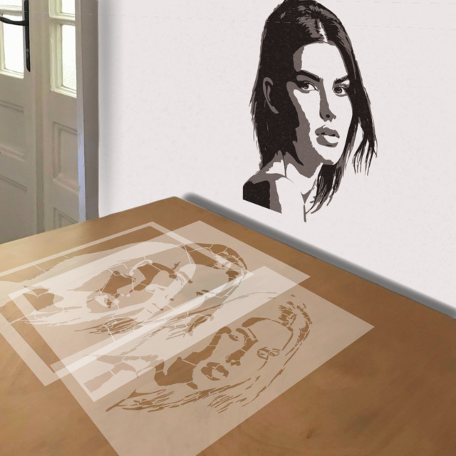 Kendall Jenner stencil in 3 layers, simulated painting