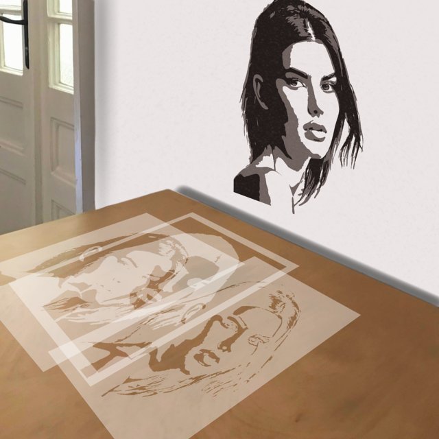 Kendall Jenner stencil in 3 layers, simulated painting