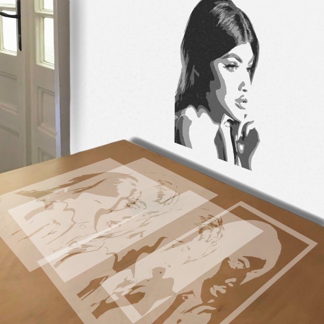 Kylie Jenner stencil in 4 layers, simulated painting