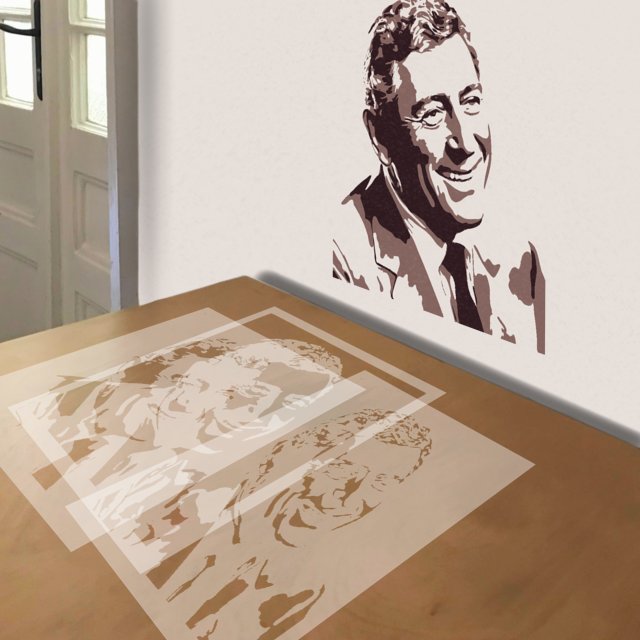 Tony Bennett stencil in 3 layers, simulated painting