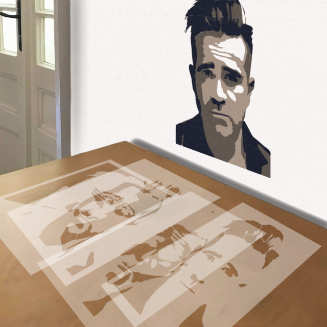 Colin Farrell stencil in 4 layers, simulated painting