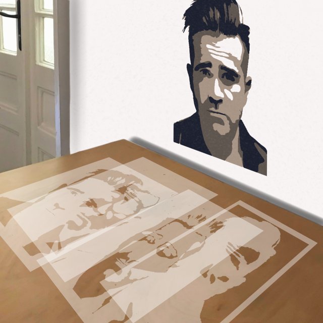 Colin Farrell stencil in 4 layers, simulated painting