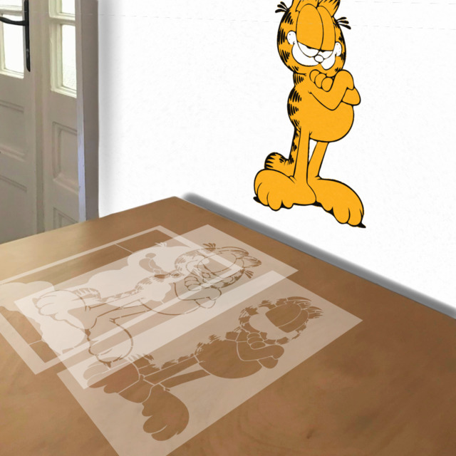 Garfield stencil in 3 layers, simulated painting