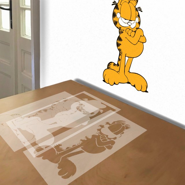 Garfield stencil in 3 layers, simulated painting