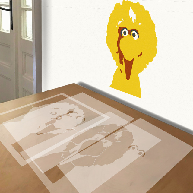 Big Bird stencil in 4 layers, simulated painting