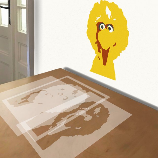 Big Bird stencil in 4 layers, simulated painting