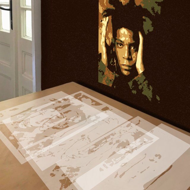Basquiat stencil in 5 layers, simulated painting