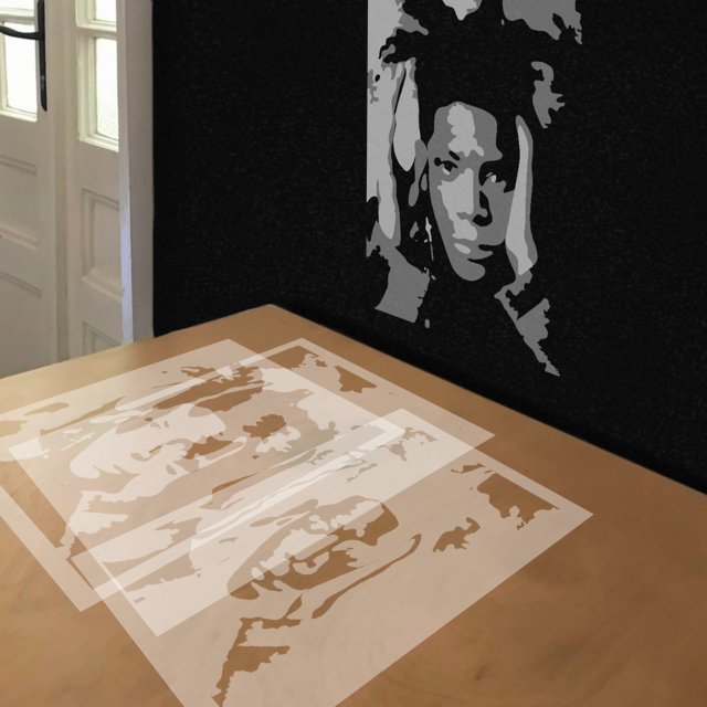 Basquiat stencil in 3 layers, simulated painting