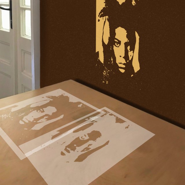 Basquiat stencil in 2 layers, simulated painting