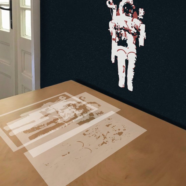 Astronaut stencil in 3 layers, simulated painting