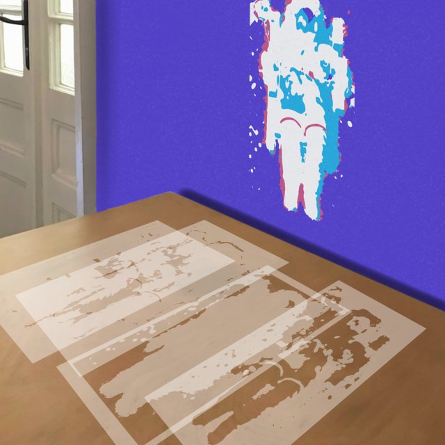 Astronaut stencil in 4 layers, simulated painting
