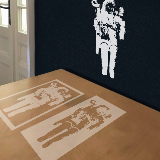 Astronaut stencil in 2 layers, simulated painting