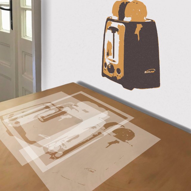 Vintage Toaster stencil in 3 layers, simulated painting