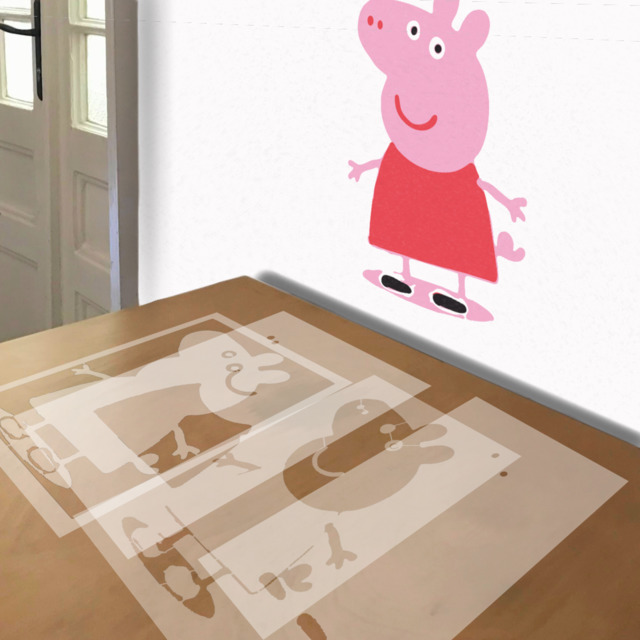 Peppa Pig stencil in 4 layers, simulated painting
