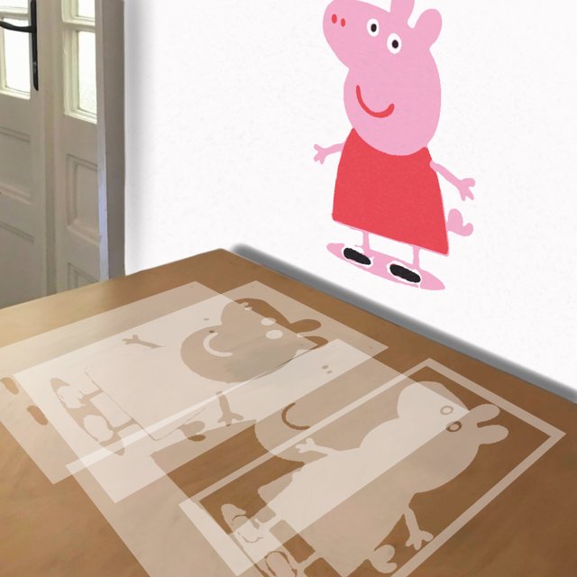 Peppa Pig stencil in 4 layers, simulated painting