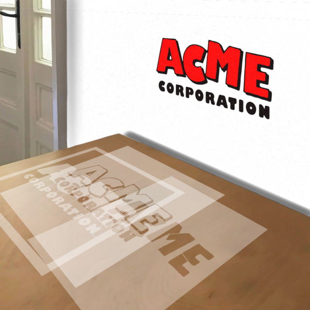 Acme Corporation stencil in 3 layers, simulated painting