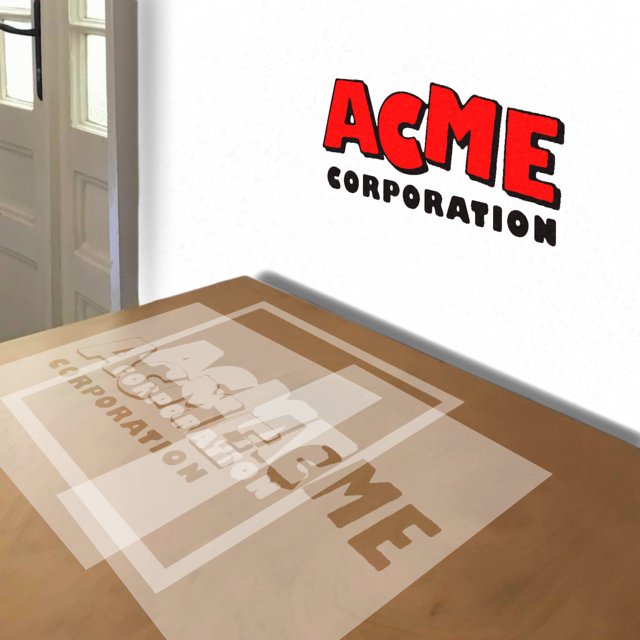 Acme Corporation stencil in 3 layers, simulated painting