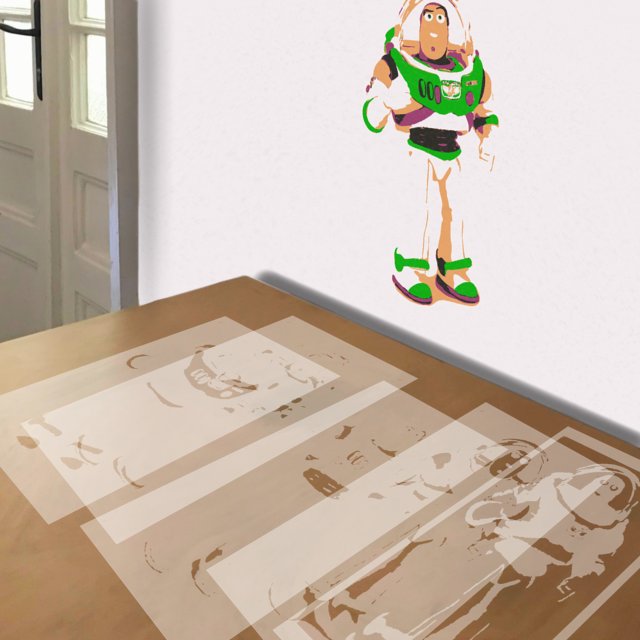 Buzz Lightyear stencil in 5 layers, simulated painting