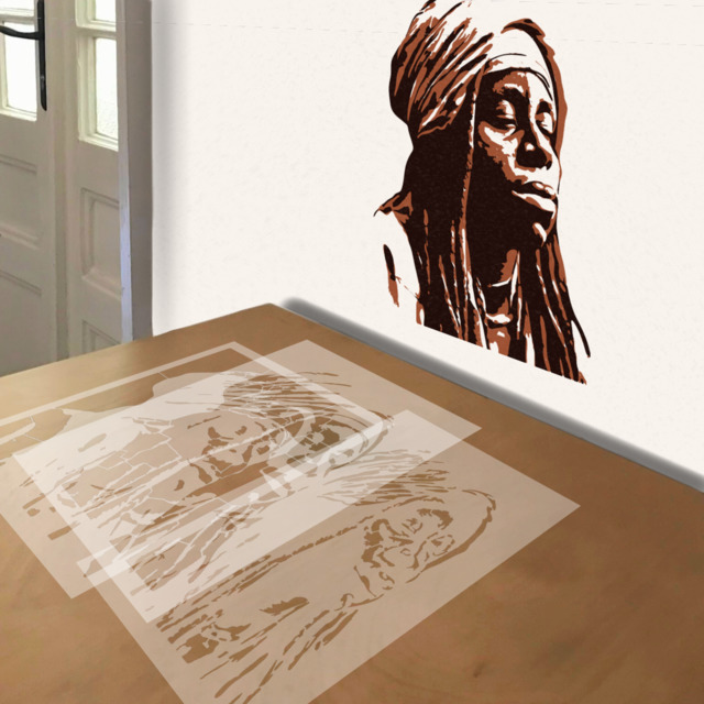Lil Wayne stencil in 3 layers, simulated painting