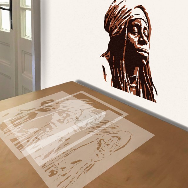 Lil Wayne stencil in 3 layers, simulated painting