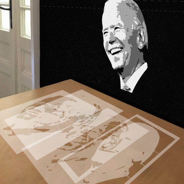 President Biden stencil in 4 layers, simulated painting