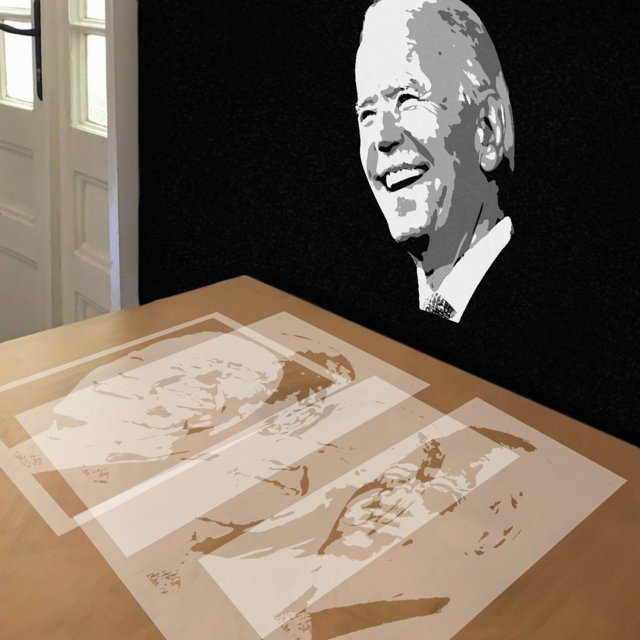 President Biden stencil in 4 layers, simulated painting