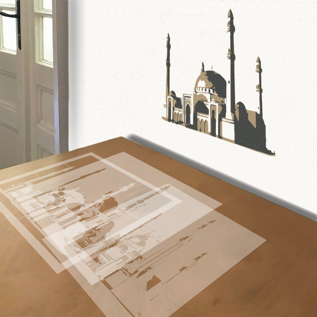 Mosque stencil in 3 layers, simulated painting