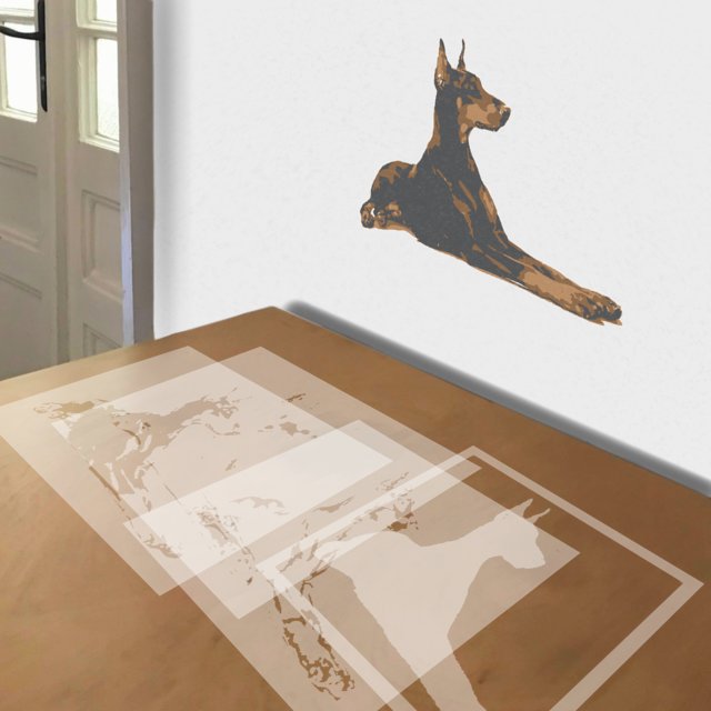 Doberman stencil in 4 layers, simulated painting