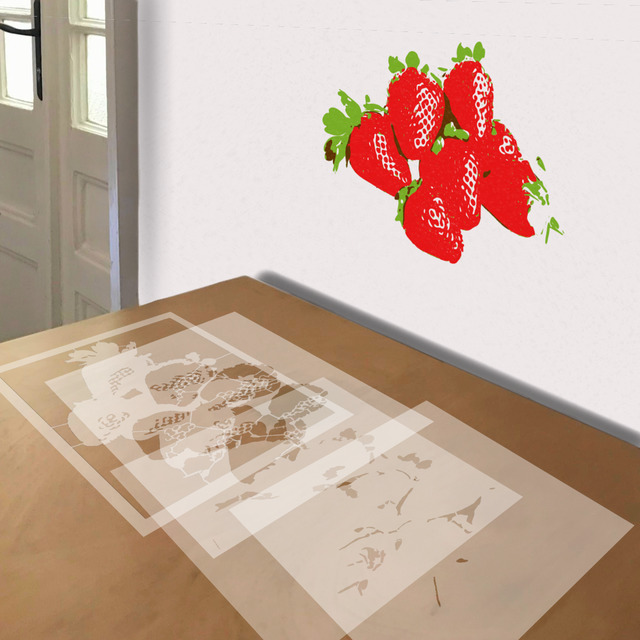 Strawberries stencil in 4 layers, simulated painting