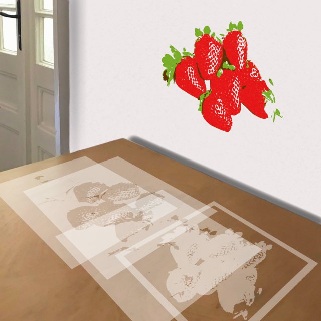 Strawberries stencil in 4 layers, simulated painting