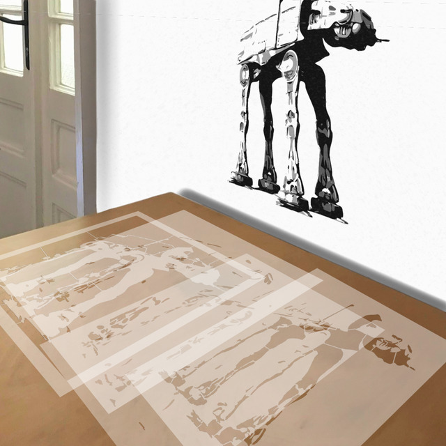 AT-AT stencil in 4 layers, simulated painting